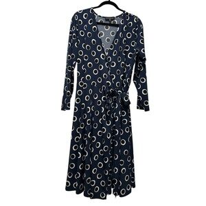 Eloquii White and Blue Long Sleeve Wrap Dress